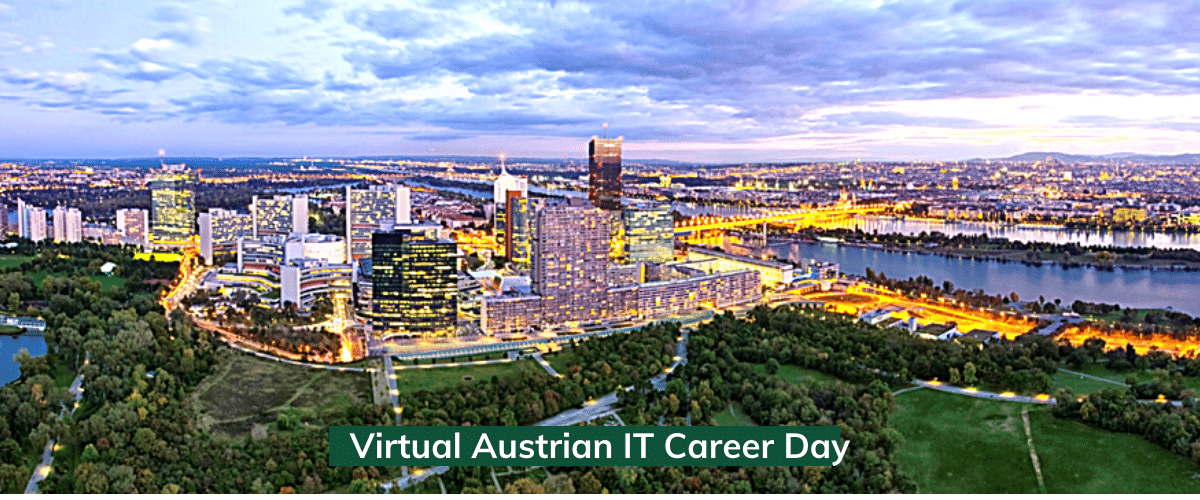 Image of Vienna at dusk with text Virtual Austrian IT Career Day