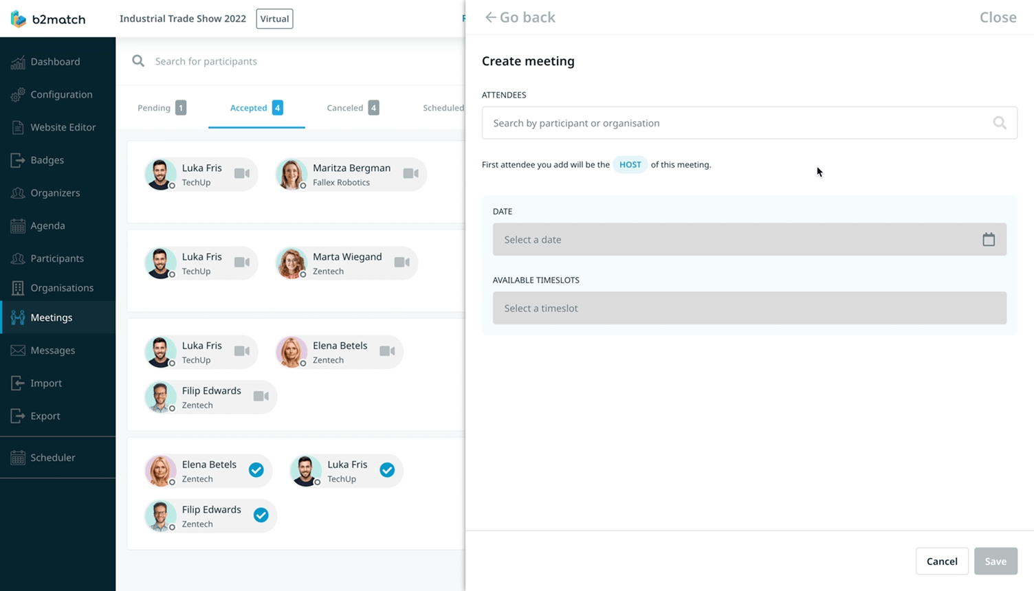 Creating group meetings manually with b2match