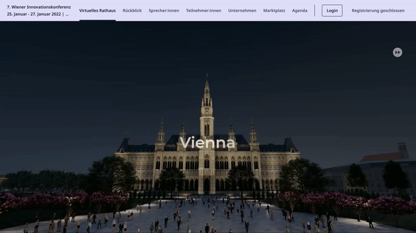 The Home page showing a virtual Vienna's City Hall created by CollectiVibe.